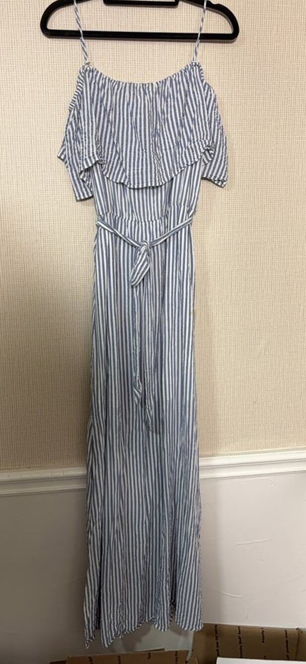 Alice + Olivia Blue and White Striped Maxi Dress